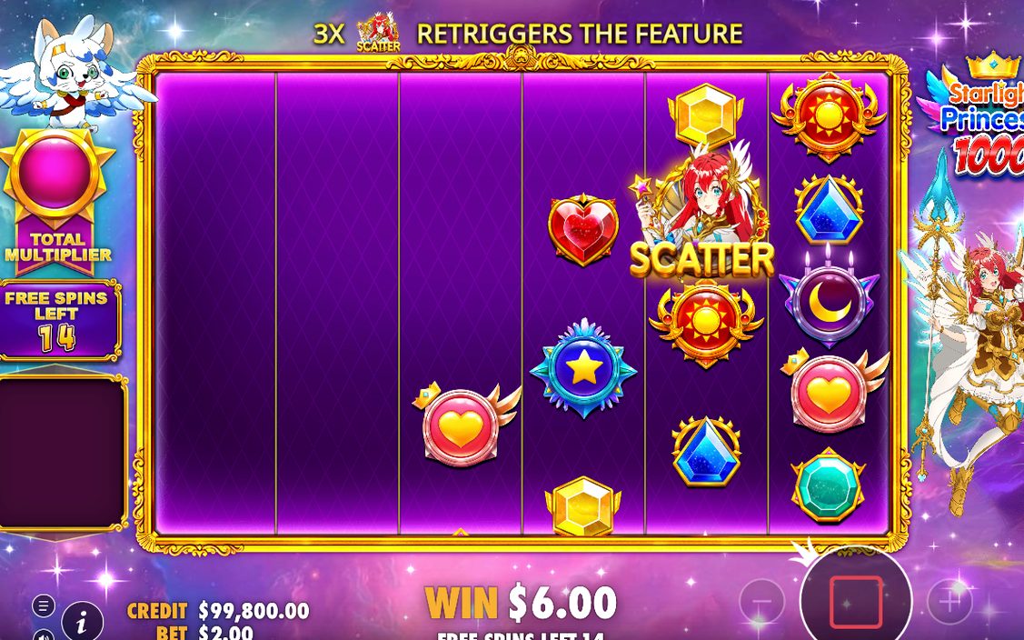 Free Spins startar med 15 spins på de lila stjärnfältsrullarna